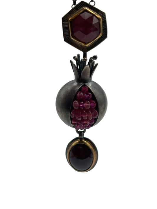 Pomegranate Pendant Necklace in Oxidized Silver