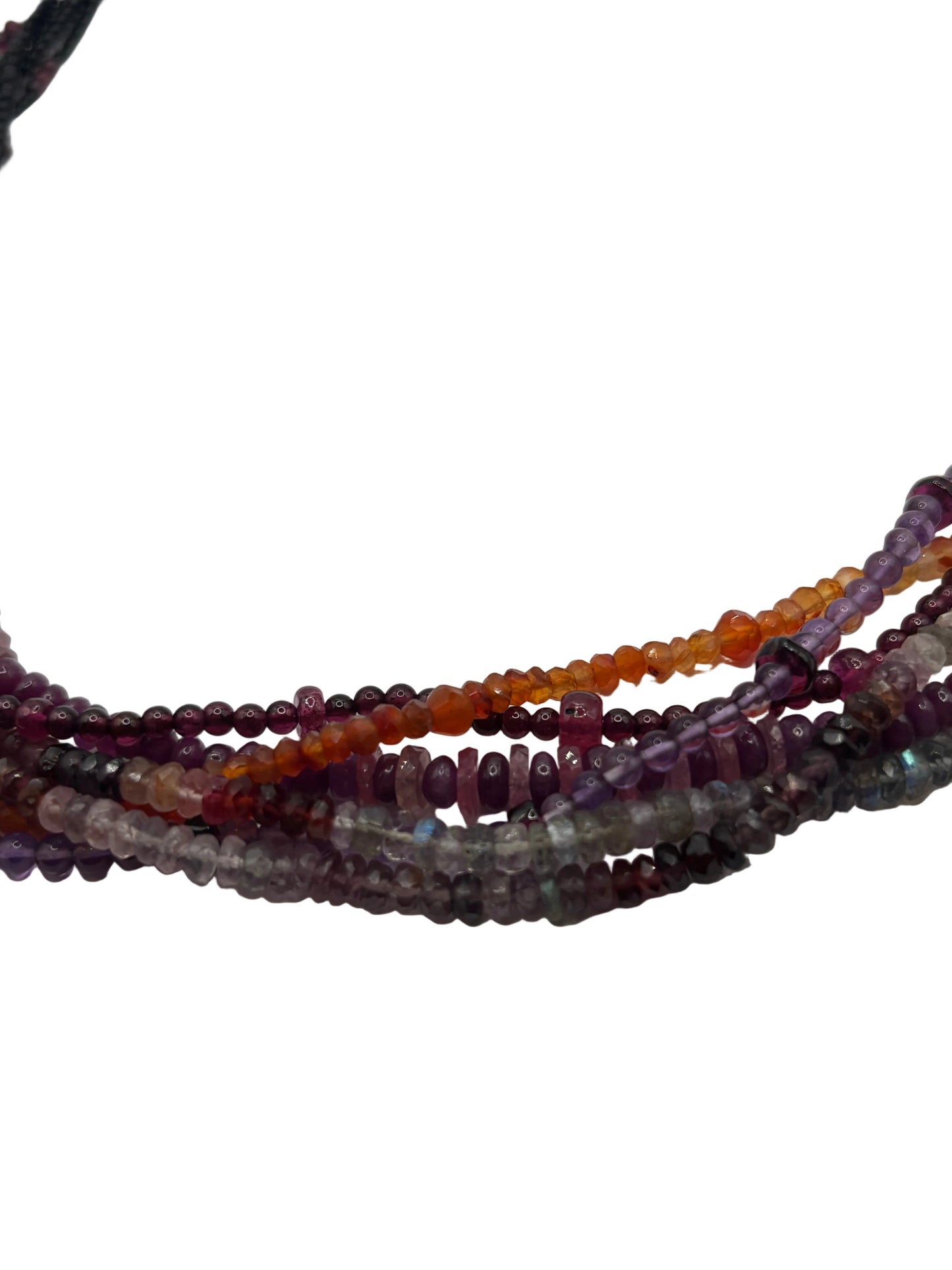 Bead Necklace with Black Onyx, Garnet, Amethyst, Carnelian,Pink Sapphire, Rainbow Moonstone,  Labradorite and Ruby Beads, with Oxidized Silver Spacer and Toggle Clasp