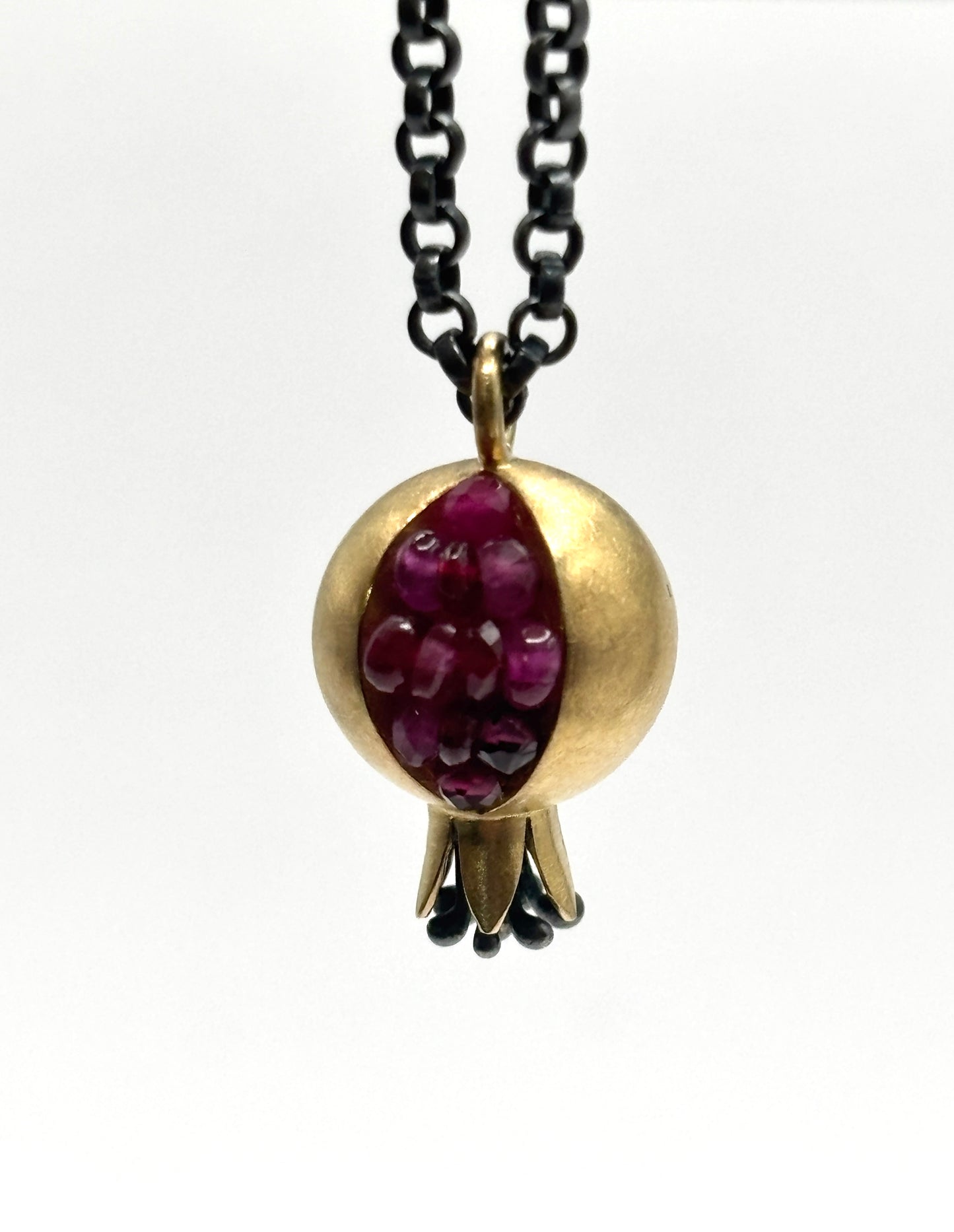 Pomegranate Pendant Necklace, Hollow Form Pomegranate in 18 Karat Gold