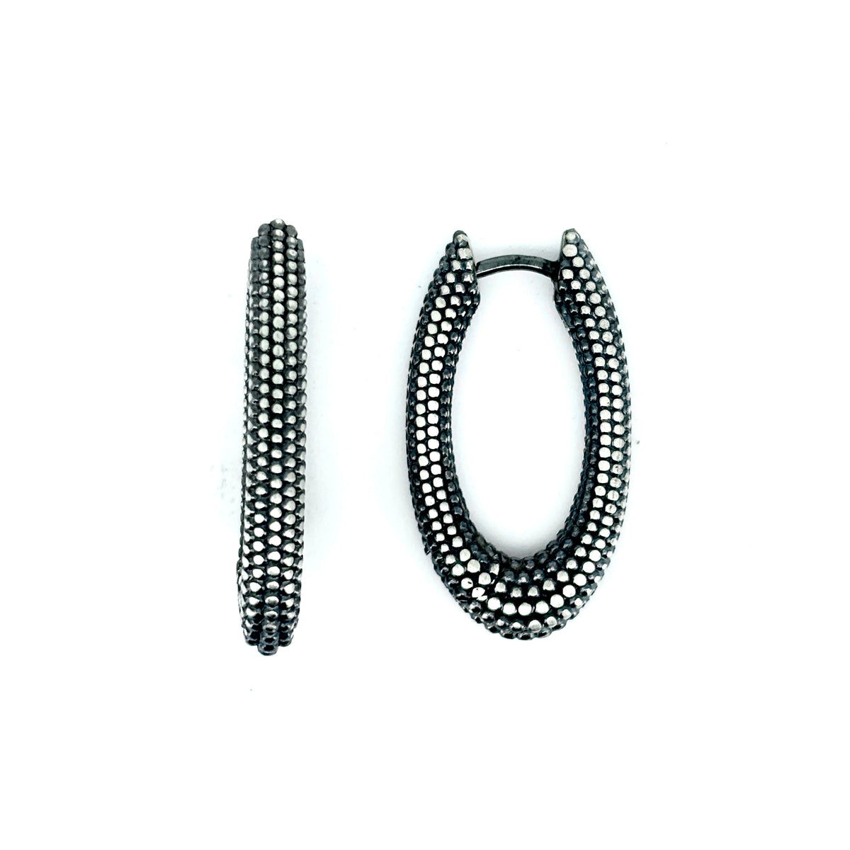 Oxidized Sterling Silver Oval Hinge Hoop Earrings, DLCO231330, Doris Leidt