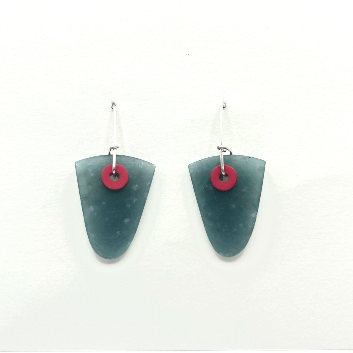 Triangular Round Tip Earrings in Blue Green Guatemalan Jadelite, Glass Beads with Sterling Silver Wires, PS26-6, Peter Schilling
