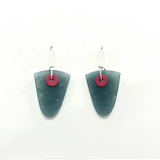 Triangular Round Tip Earrings in Blue Green Guatemalan Jadelite, Glass Beads with Sterling Silver Wires, PS26-6, Peter Schilling