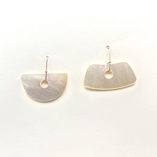 Gold Lip Mother of Pearl Asymmetrical Earrings with Gold Filled Wire PS26-4, Peter Schilling