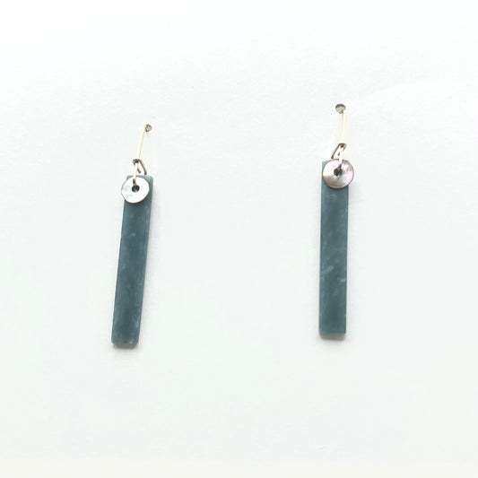 Straight Stick Blue/Green Guatemalan Jadelite and Mother of Pearl Bead Earrings with Gold Filled Wires, PS26-7, Peter Schilling