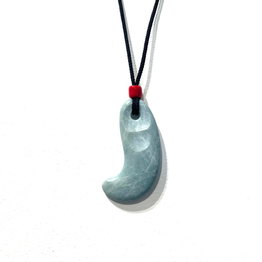 Long Magatama Double Scooped Pendant in Opaque Sage Green Guatemalan Jadelite, Glass Beads and Braided Silk PS26-3, Peter Schilling