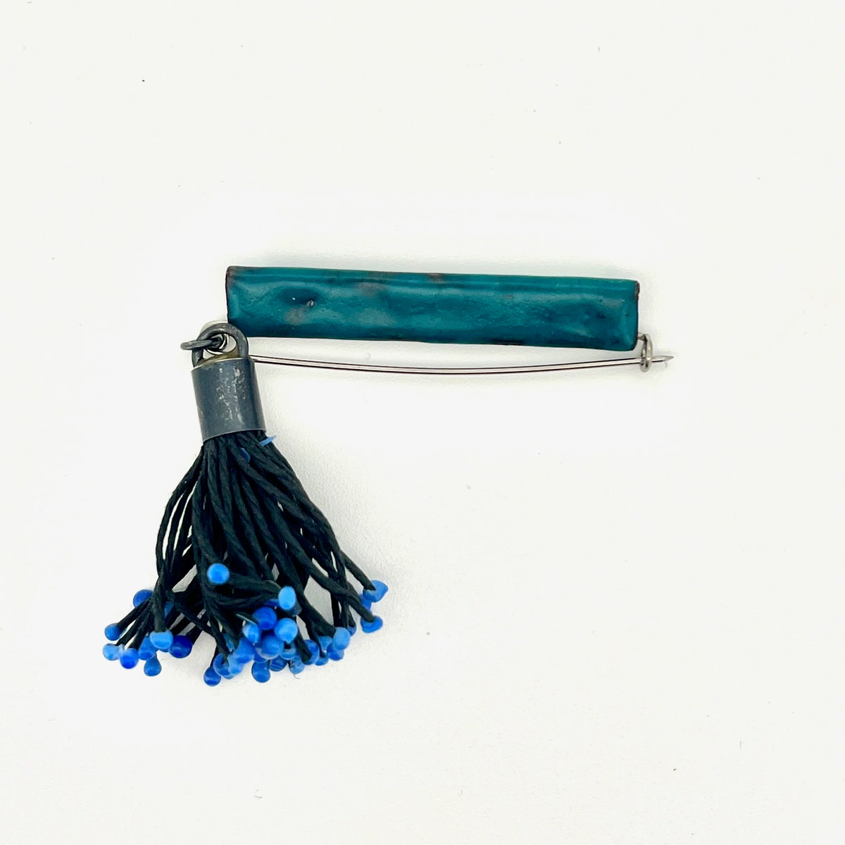 Pin - Copper with  teal blue enamel with dangling elements, KYK0405/26, Kyung Hee Kim