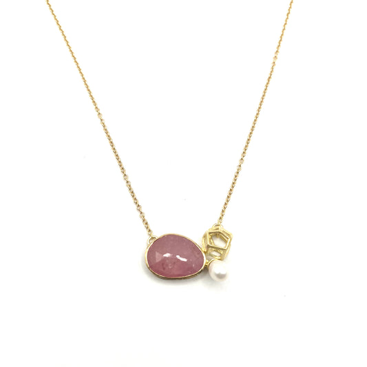 18KY Gold & Pink Sapphire Open Wire Cluster Pendant