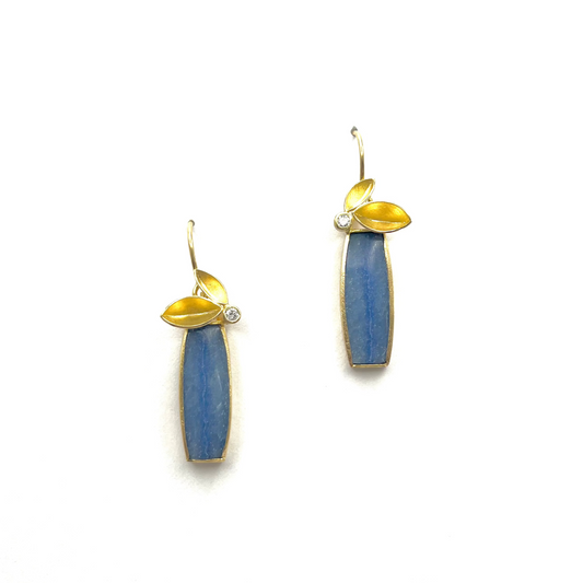 18KY Gold Leaf with Dumortierite Quartz Earrings