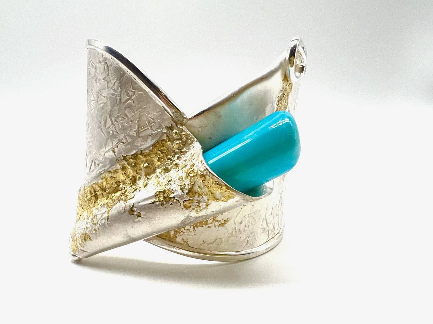 22k fused gold on fine silver with sleeping beauty turquoise cuff