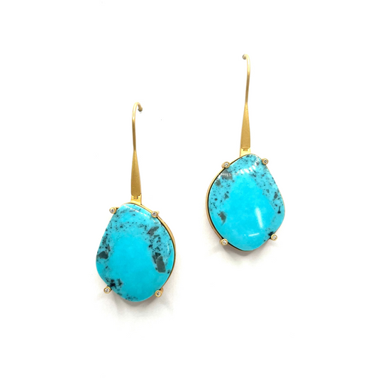 18kt Gold Turquoise & Diamond Hook Earrings