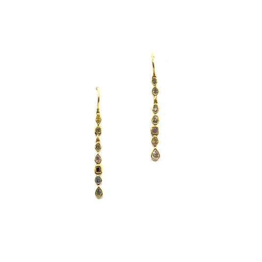 18k Yellow Gold with Multicolor Diamonds Earrings