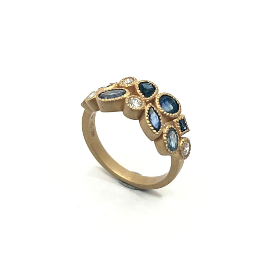 18kt Gold Multi-Shaped Blue Sapphire and Diamond Ring