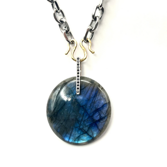 Rhodium Plated Over Sterling Silver Labradorite Pendant