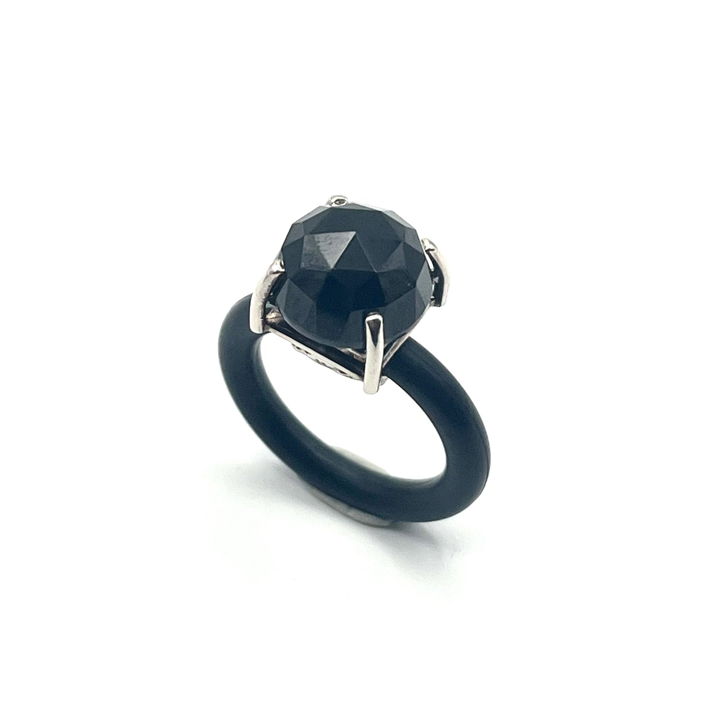 Sterling Silver Rose-Cut Black Spinel Neoprene Ring