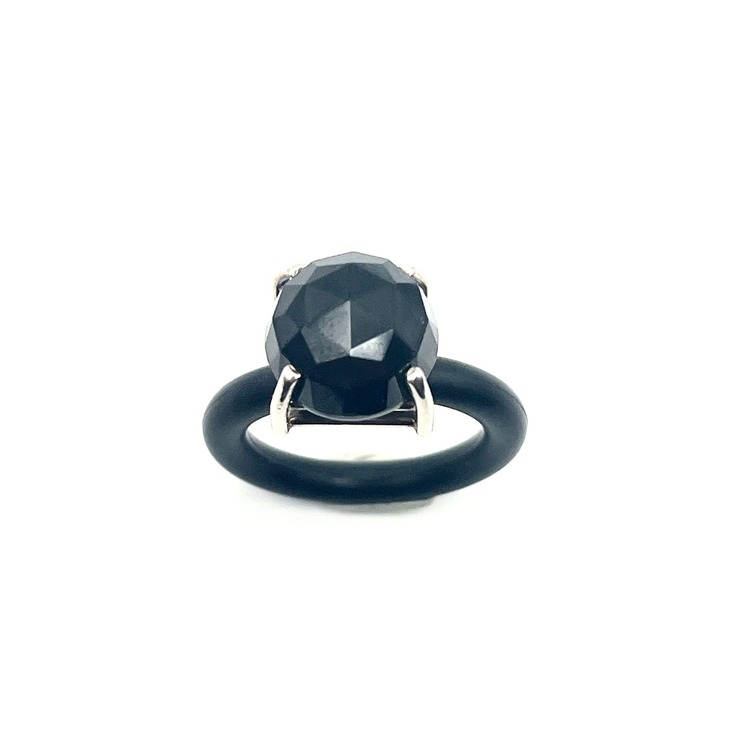 Sterling Silver Rose-Cut Black Spinel Neoprene Ring