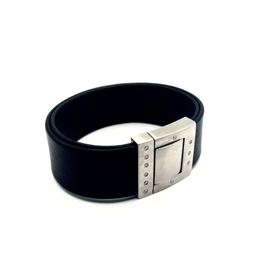 20mm Nappa Leather Bracelet with Lab-Grown Diamonds & Stainless Steel Clasp