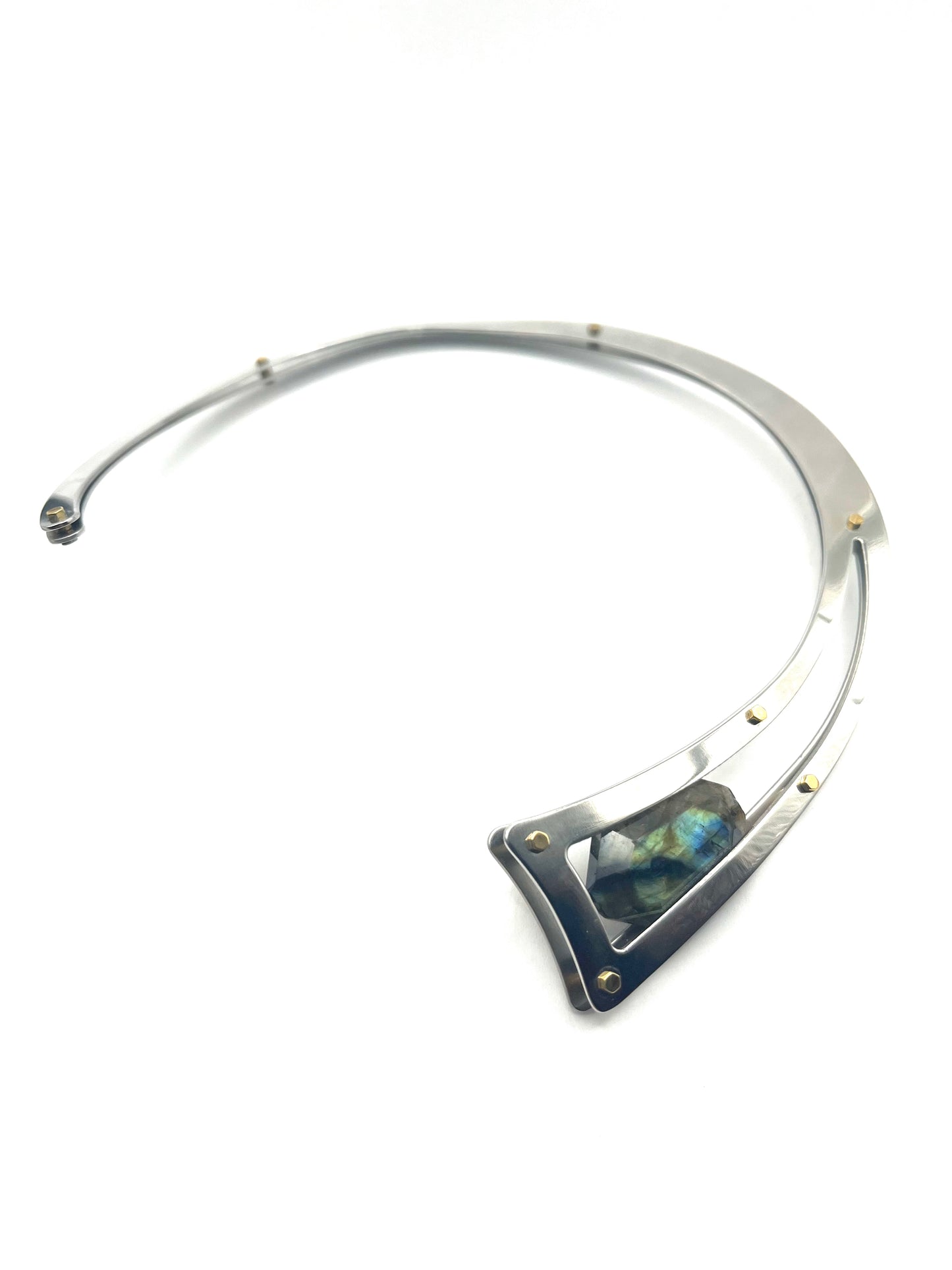 Stainless Steel Neck Cuff with Faceted Labradorite Nugget