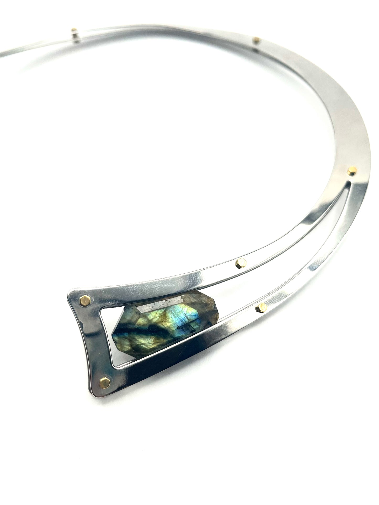 Stainless Steel Neck Cuff with Faceted Labradorite Nugget