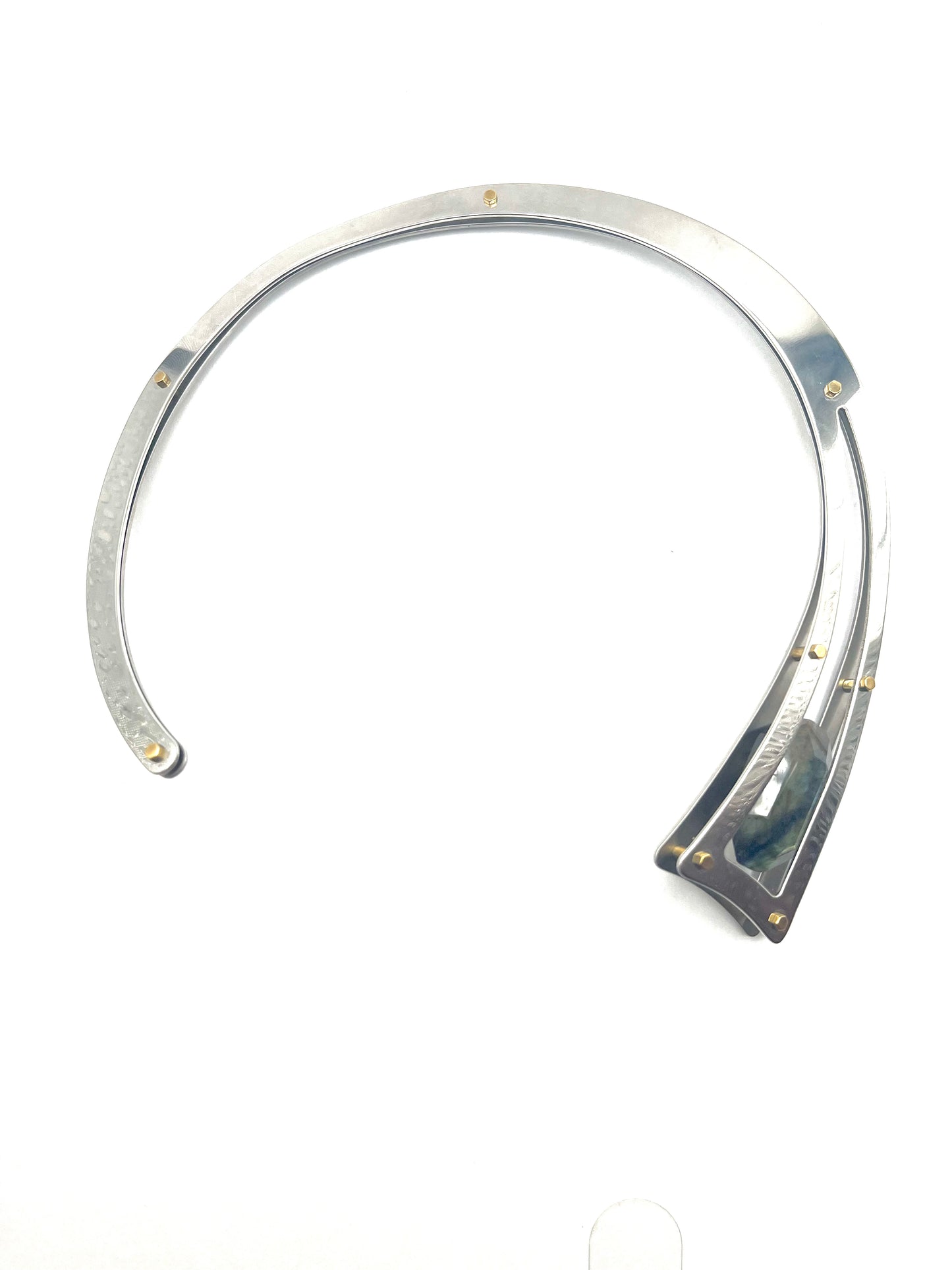 Stainless Steel Neck Cuff with Faceted Labradorite Nugget