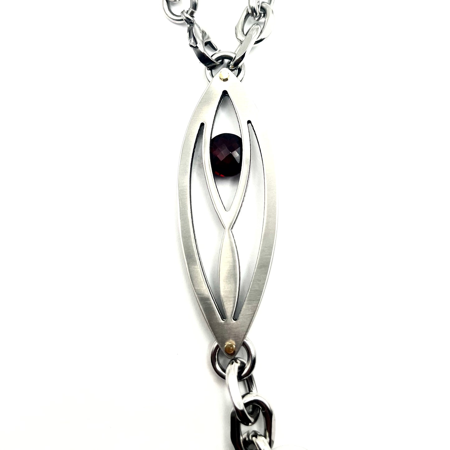 Stainless Steel Amulet & Chain Necklace/Belt with Almandine Garnet Accents