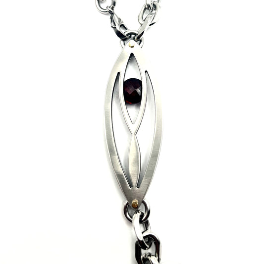 Stainless Steel Amulet & Chain Necklace/Belt with Almandine Garnet Accents