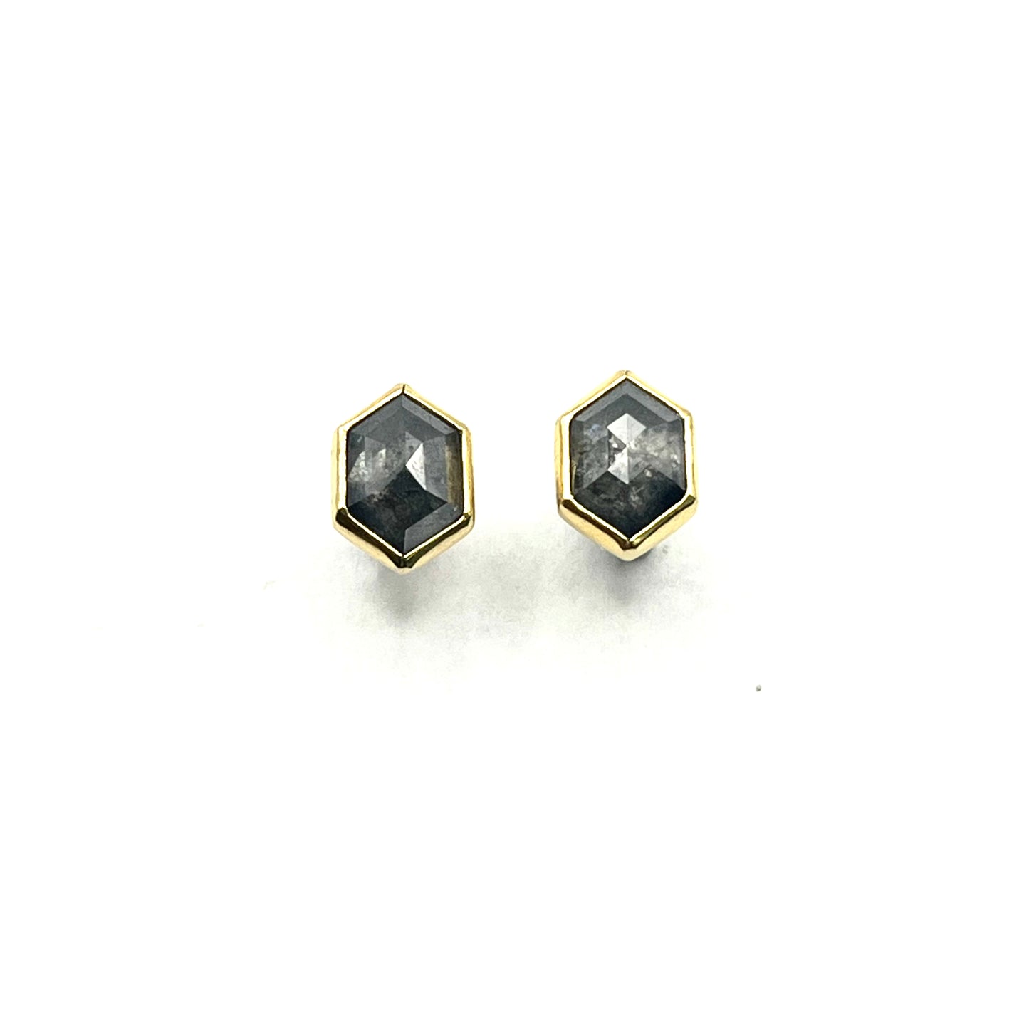 22kt Grey Diamond Hexagon Stud Earrings