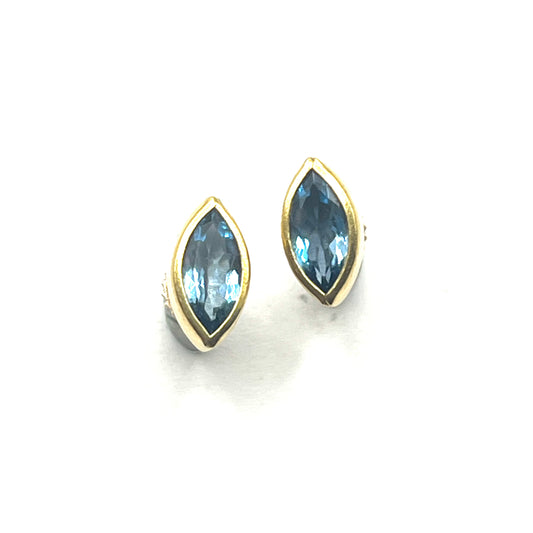22kt/ 18kt Aquamarine Marquise Shaped Earring Studs, SW158, Sam Woehrmann