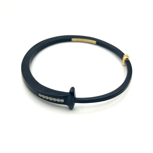 Iron/18kt Gold & Diamond Short Stripe Cuff Bracelet, PF/NB22, Pat Flynn