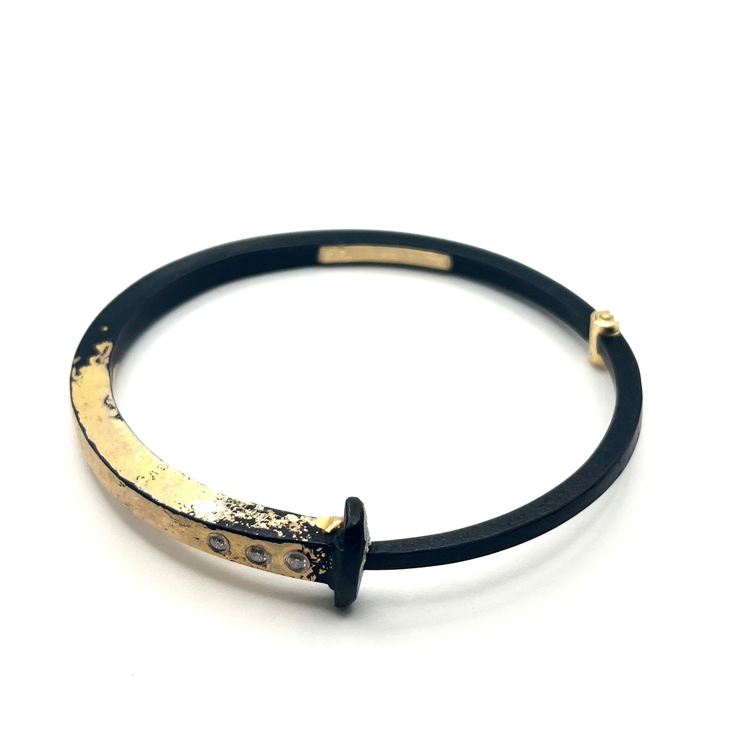 Iron/22kt/18kt Three Stones Splash Cuff Bracelet, PF/NB27, Pat Flynn