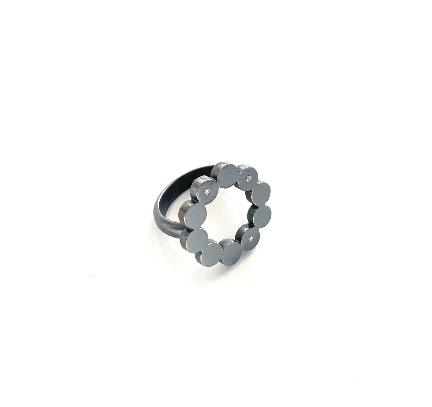 Sterling Silver Oxidized Large Circle 1.2mm, 1.5mm Diamond Ring , EB2519, Elisa Bongfeldt