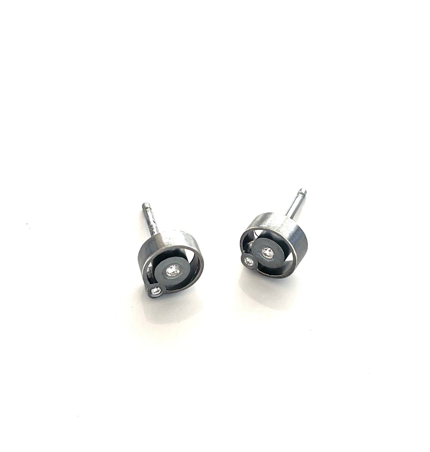 Sterling Silver Orbit Post Earrings with 1.5 mm, 1.2mm Diamond, EB2512, Elisa Bongfeldt
