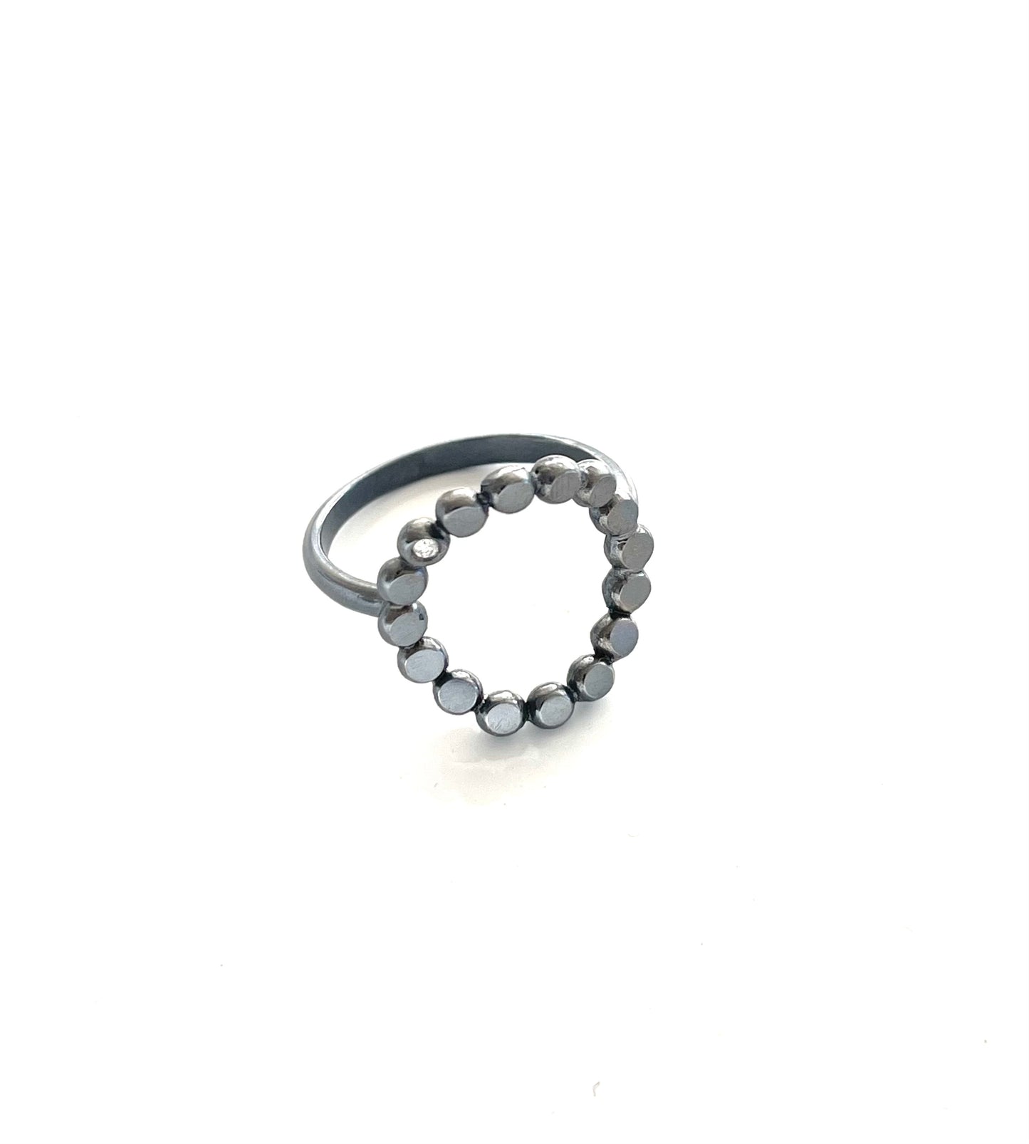 Oxidized Sterling Silver Circle Ring w/ 1.5mm diamond, EB 2520, Elisa Bongfeldt