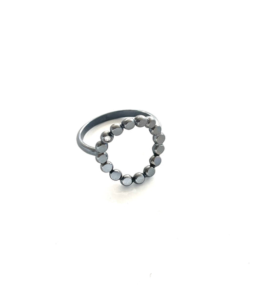 Oxidized Sterling Silver Circle Ring w/ 1.5mm diamond, EB 2520, Elisa Bongfeldt