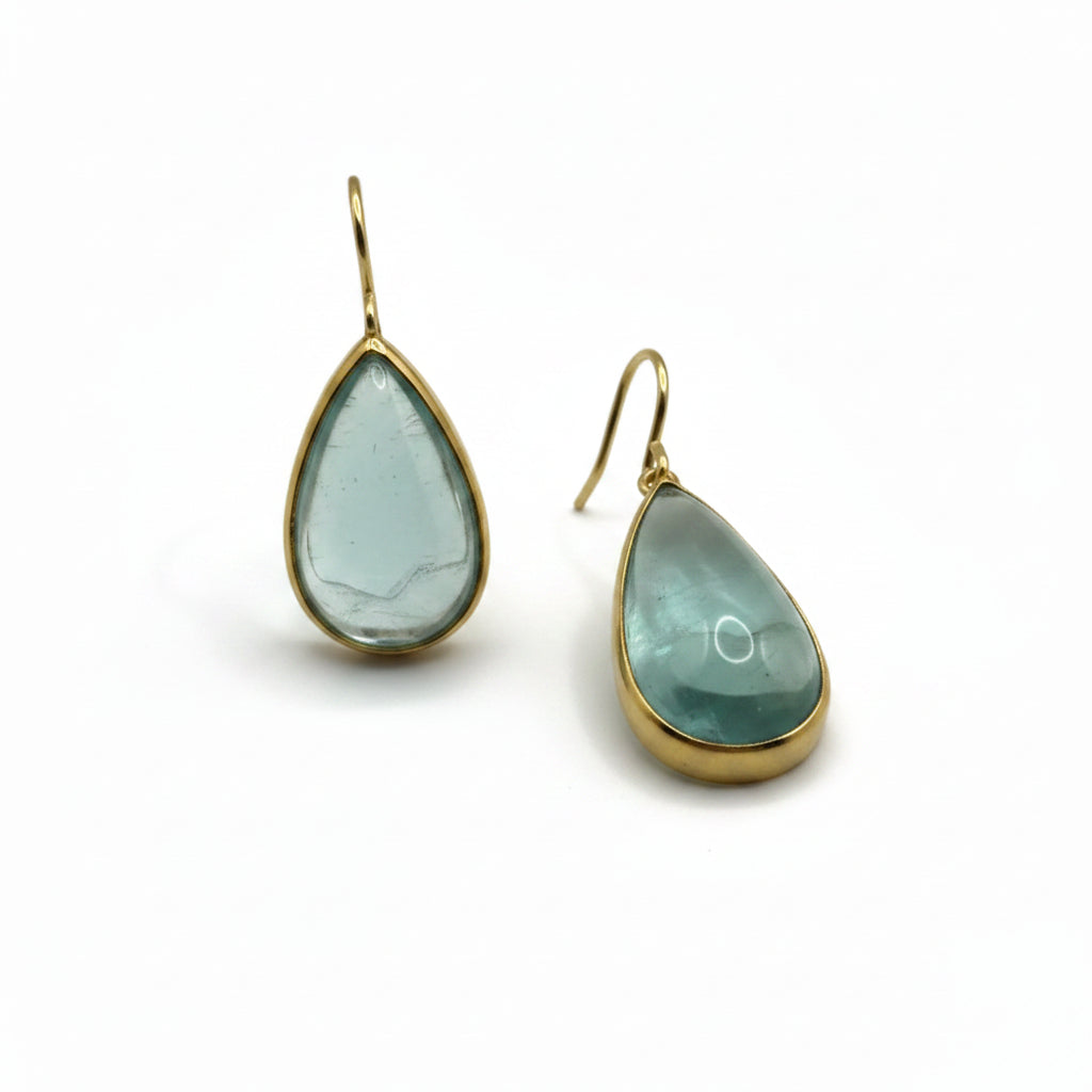 22k & 18k Gold with Sterling Silver Aqua Drop Earrings, SW26207, Sam Woehrmann