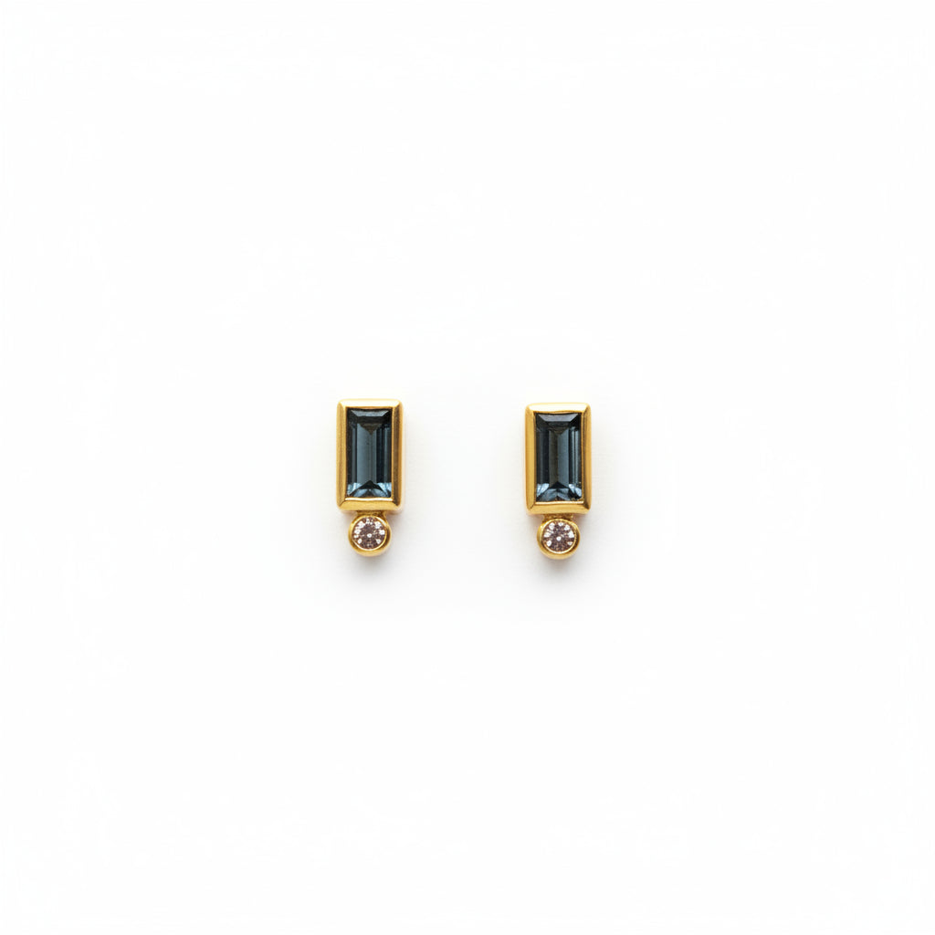 22k & 18k Gold Spinel & Diamond Baguette Stud Earrings, SW26215, Sam Woerhmann
