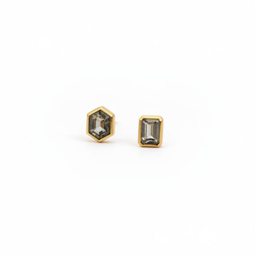 22k & 18k Gold Grey Diamond Mismatched Stud Earrings, SW26217, Sam Woehrmann