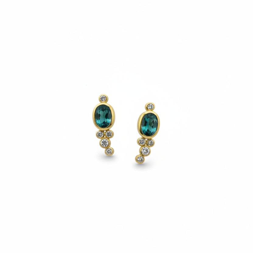 22k & 18k Gold Aqua & Diamond Cascade Stud Earrings, SW26214, Sam Woehrmann