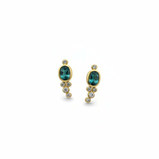 22k & 18k Gold Aqua & Diamond Cascade Stud Earrings, SW26214, Sam Woehrmann
