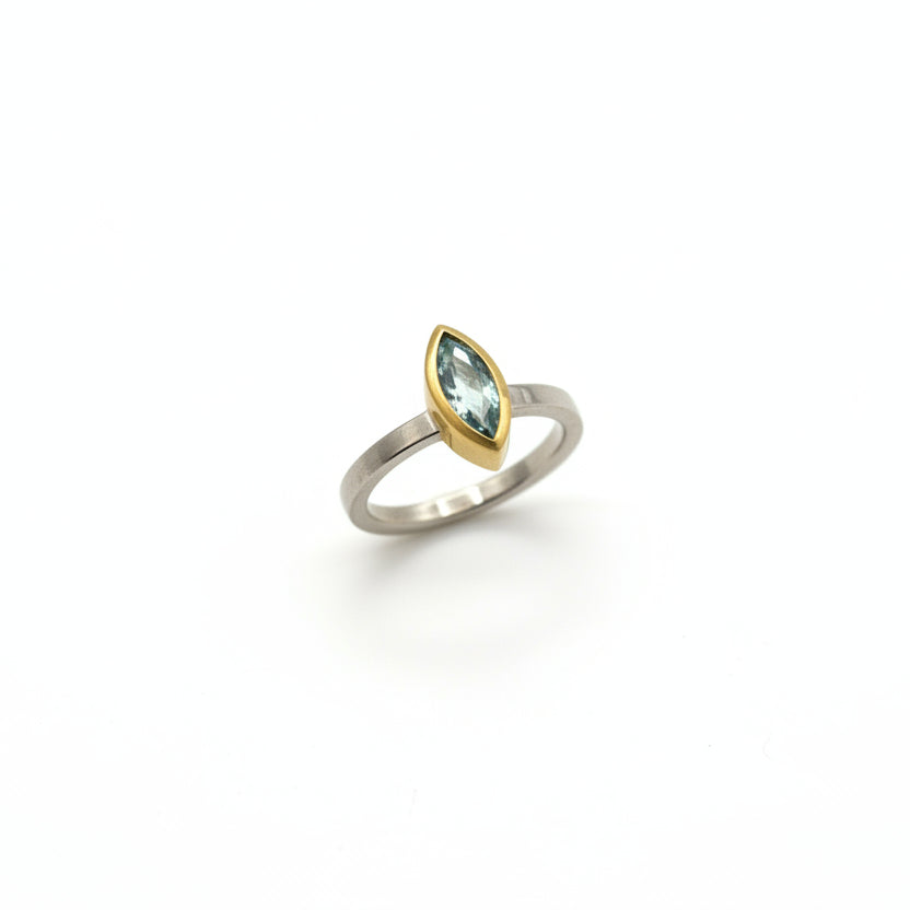 22k Gold & Sterling Silver Aqua Marquis Ring, SW26244, Sam Woehrmann