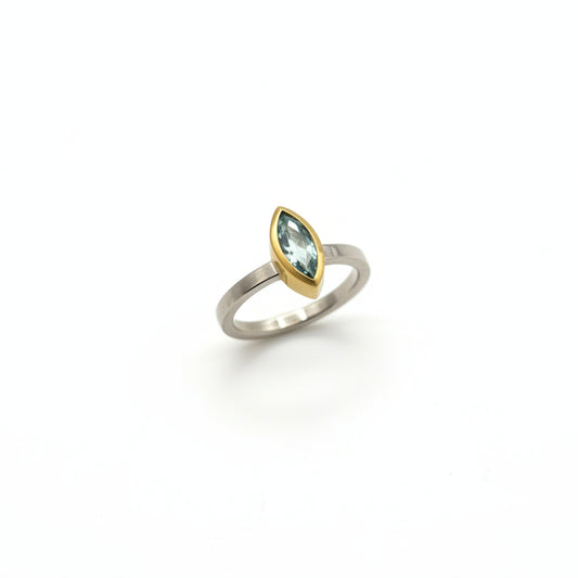 22k Gold & Sterling Silver Aqua Marquis Ring, SW26244, Sam Woehrmann