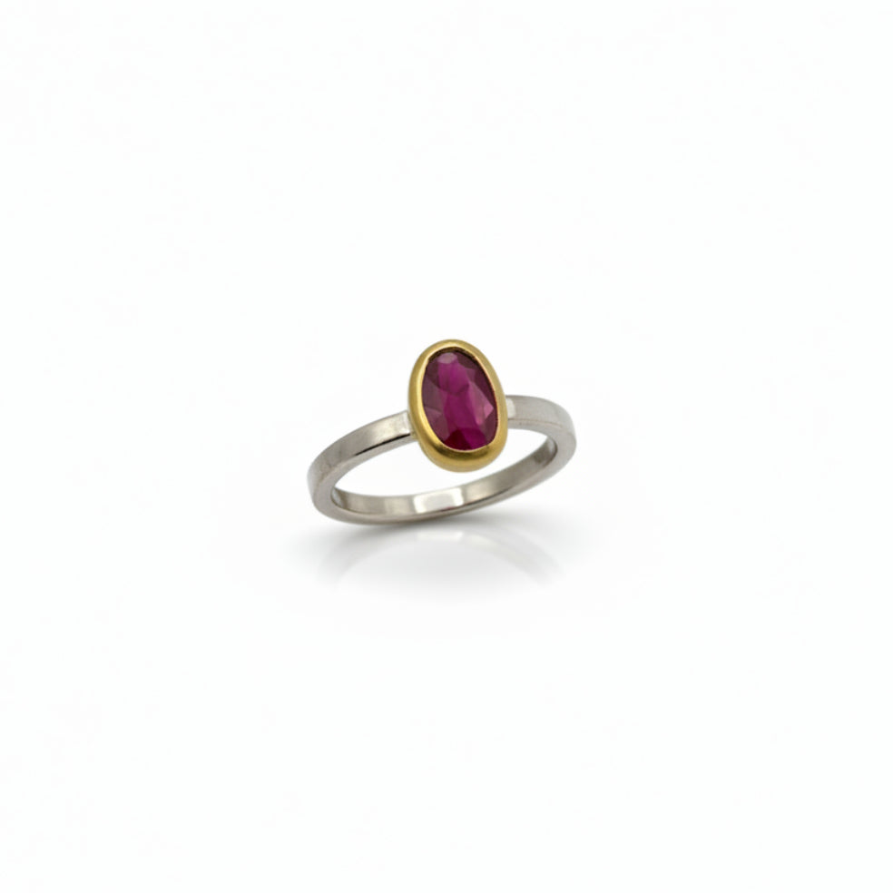22k Gold & Sterling Silver Rhodolite Garnet Rose Cut Ring, SW26248, Sam Woehrmann