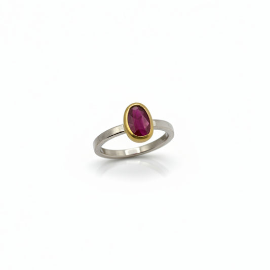 22k Gold & Sterling Silver Rhodolite Garnet Rose Cut Ring, SW26248, Sam Woehrmann