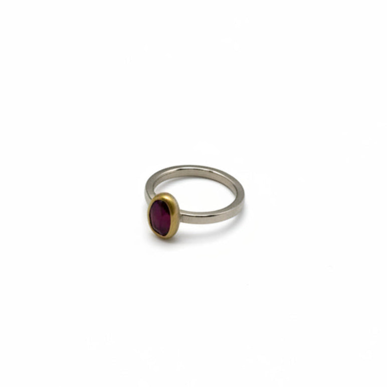 22k Gold & Sterling Silver Rhodolite Garnet Rose Cut Ring, SW26248, Sam Woehrmann