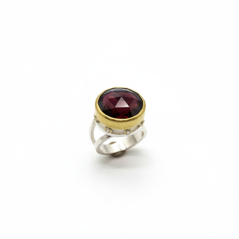 22k & 18k Gold, Sterling Silver, Rubellite Tourmaline & Diamond Temple Ring, SW26229, Sam Woehrmann
