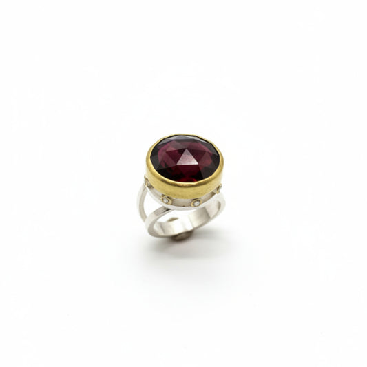 22k & 18k Gold, Sterling Silver, Rubellite Tourmaline & Diamond Temple Ring, SW26229, Sam Woehrmann