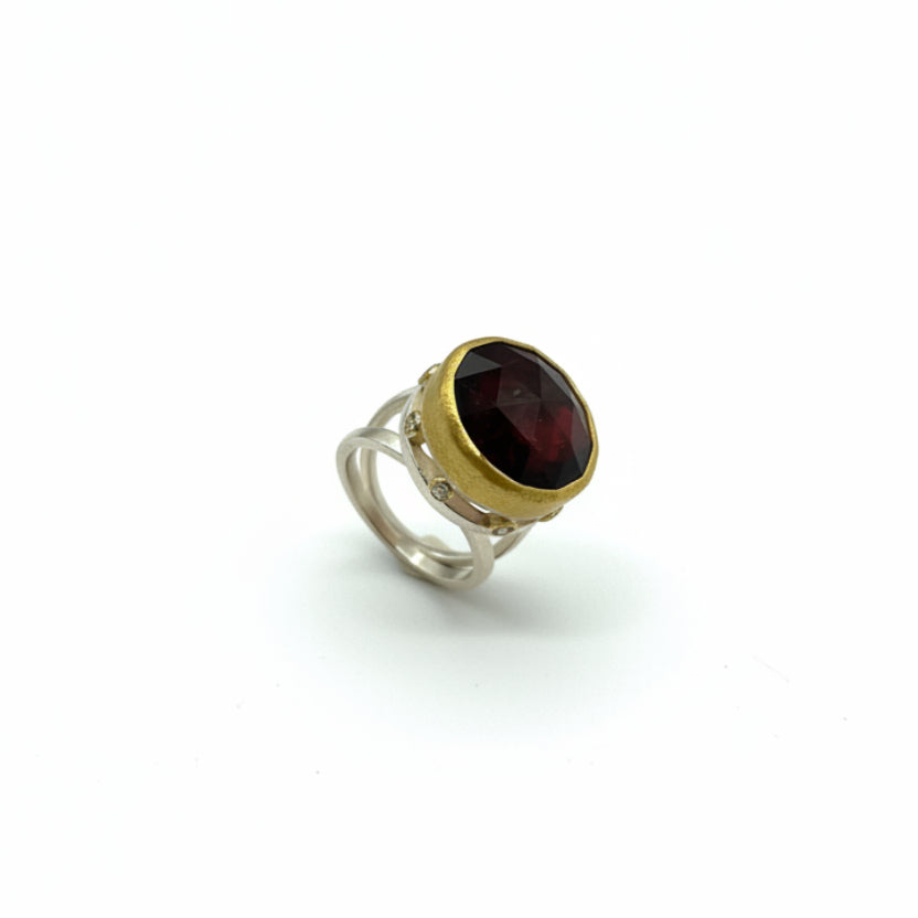22k & 18k Gold, Sterling Silver, Rubellite Tourmaline & Diamond Temple Ring, SW26229, Sam Woehrmann
