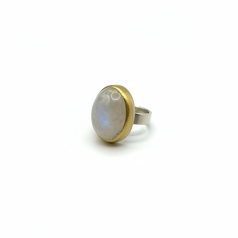 22k Gold & Sterling Silver Moonstone Oval Cabochon Ring, SW26235, Sam Woehrmann