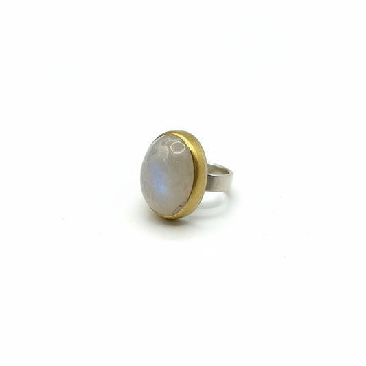 22k Gold & Sterling Silver Moonstone Oval Cabochon Ring, SW26235, Sam Woehrmann