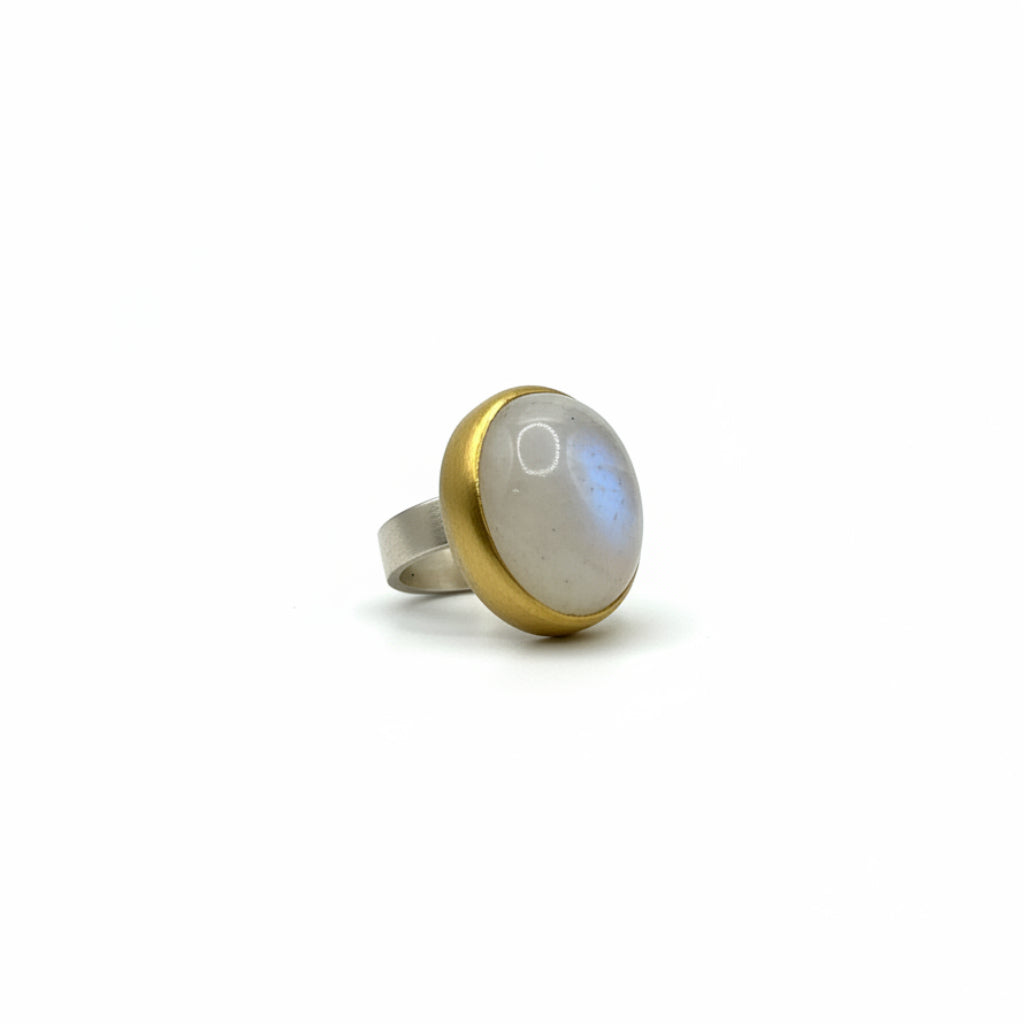 22k Gold & Sterling Silver Moonstone Oval Cabochon Ring, SW26235, Sam Woehrmann