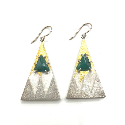 Rose-Cut Emerald Earrings — Sterling Silver with 24K Gold Accents and 14K Gold Ear Wires, OKE-E24/YJC0015, Yu Jean Choi